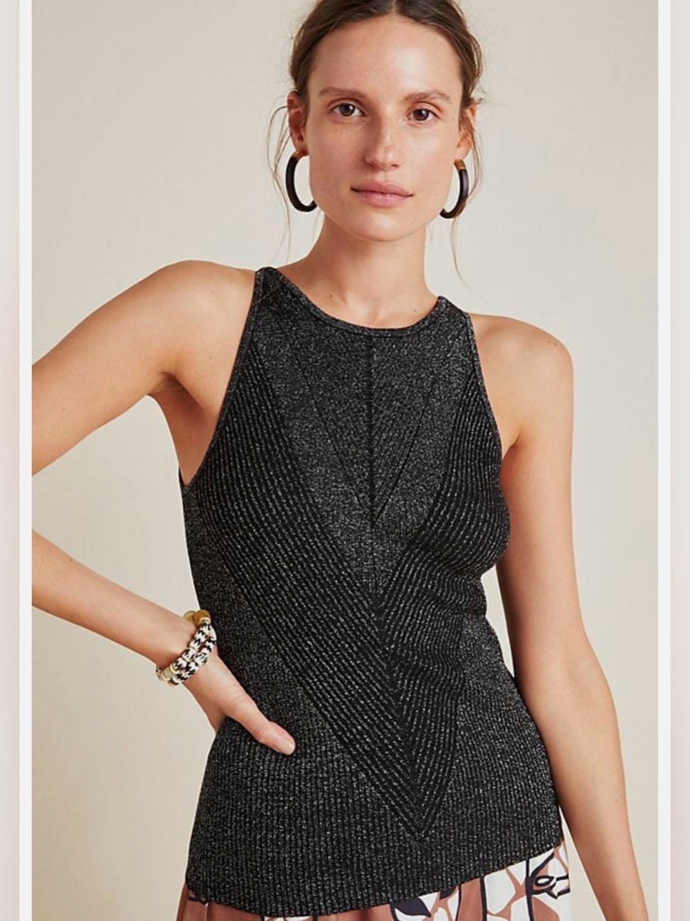 +Anthropologie - Gemma Ribbed Tank in black silver glitter. 1X - Picture 10 of 10